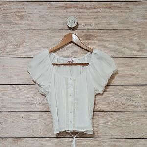 Isabelle's Cabinet Elegant White Puff Sleeve Cropped Blouse Large